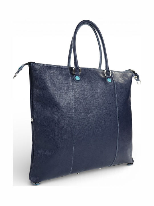 Leather Women's Shopper Backpack Blue