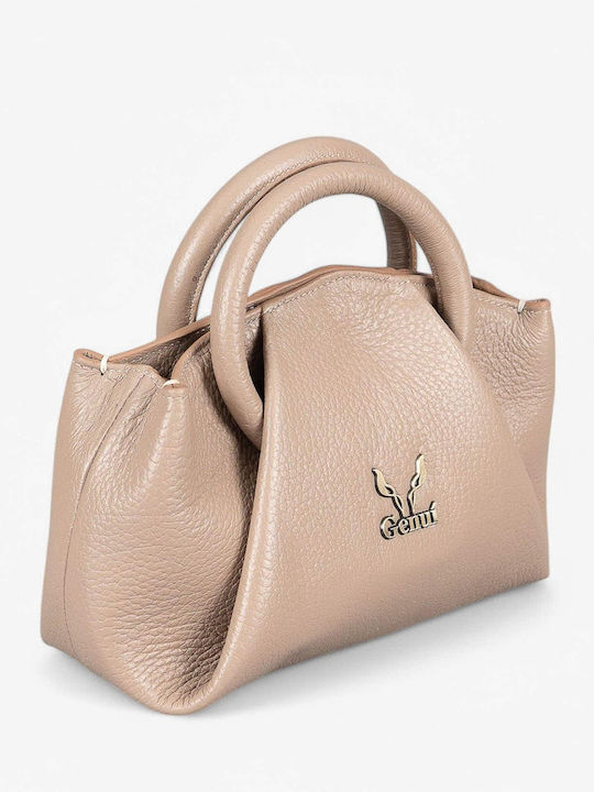Genuine Leather Damen Schultertasche Beiges