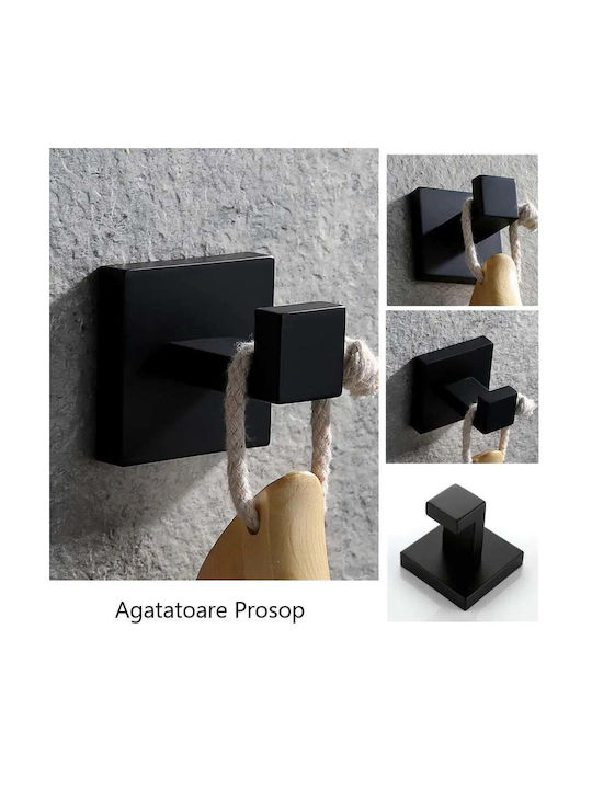 Wall-Mounted Бански Комплект Аксесоари Inox Черен 4 Бройки