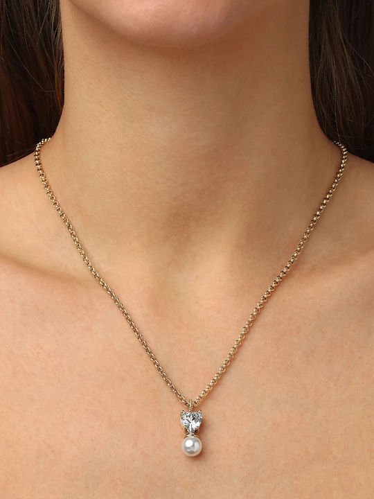 Dyrberg/Kern Necklace with Heart Design in Gold Plated Steel with Pearls