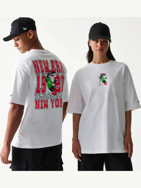 New Era Baseball Cat Character Graphic White Oversized T-shirt