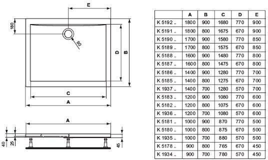 Ideal Standard Rectangular Acrylic Shower White Ultra Flat 120x70x4cm