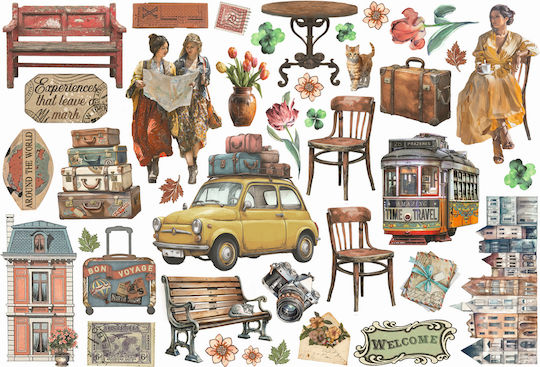 Самозалепващи Die Cuts-ephemera Stamperia Art Пътуване