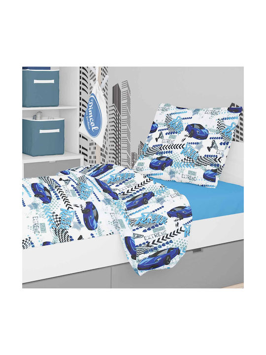Dimcol Σετ Σεντόνια Μονά Βαμβακερά White-blue 160x240cm 3τμχ