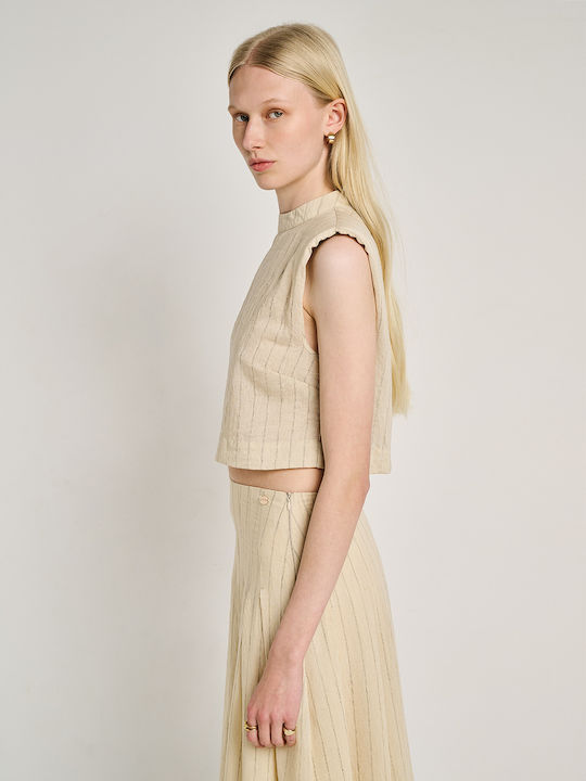 Women's Cotton Sleeveless Beige Top