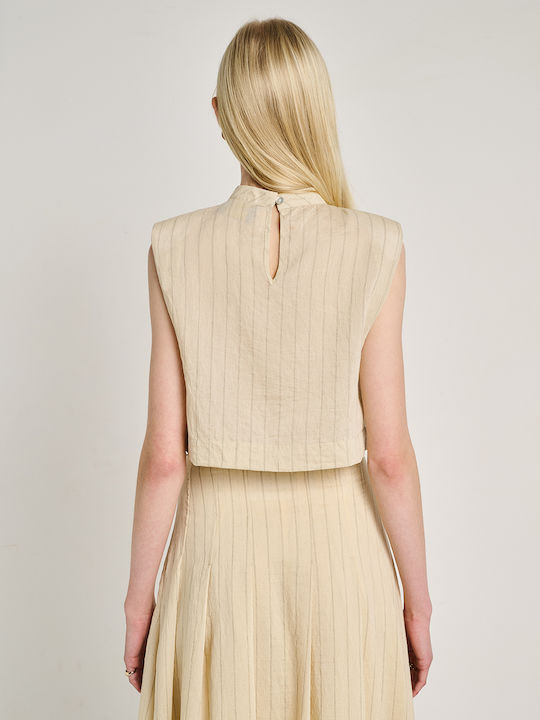 Women's Cotton Sleeveless Beige Top