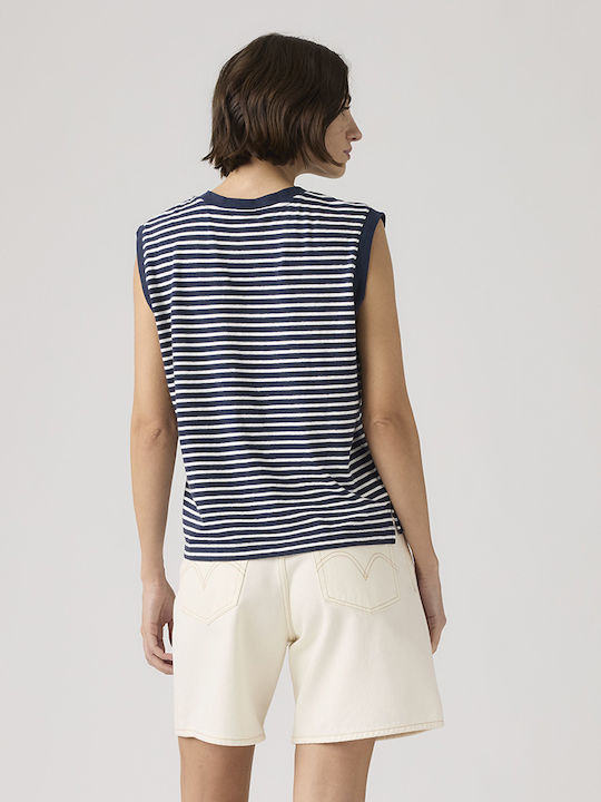 Boxy Γυναικεία Μπλούζα Αμάνικη Ριγέ Peacoat Egret Navy Blue