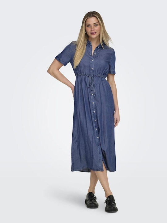 Life Summer Midi Shirt Dress Denim Dark Blue Denim