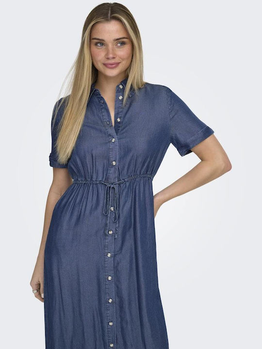 Life Summer Midi Shirt Dress Denim Dark Blue Denim