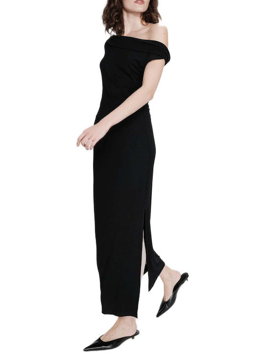 Maxi Damenkleid mit Drapierung mit Tränen Schwarz