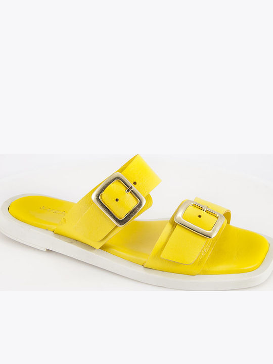 Leather Women's Flat Sandals Yellow