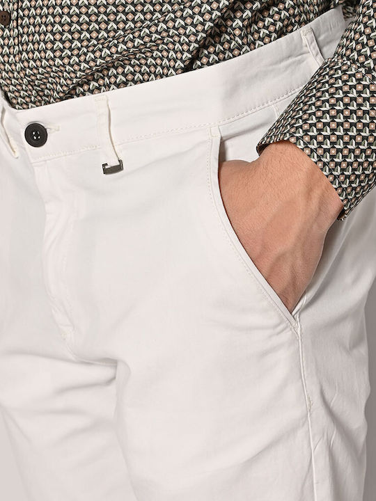 Pantaloni Chino Elastic Slim Alb