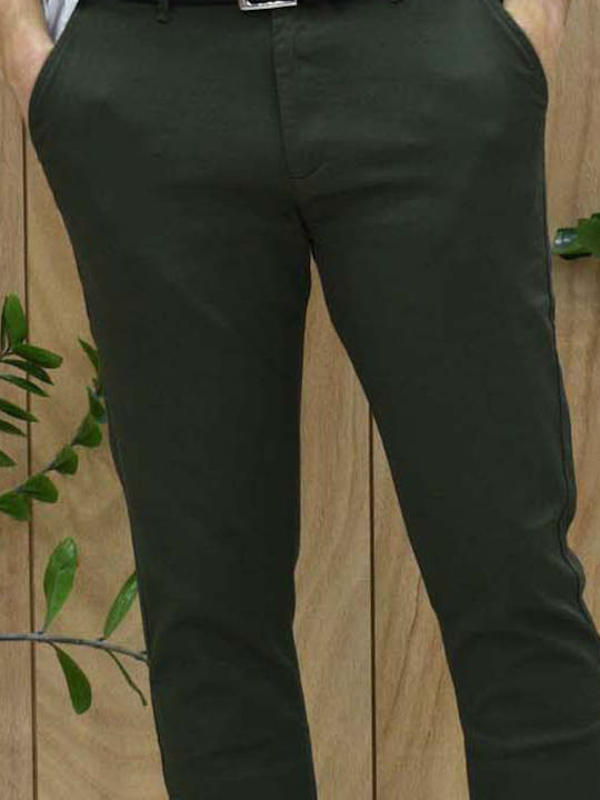 Men's Trousers Chinos Elastic in Slim Fit Olive