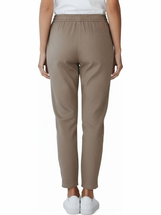 Damen Stoffhose mit Gummiband in Lose Passform Taupe