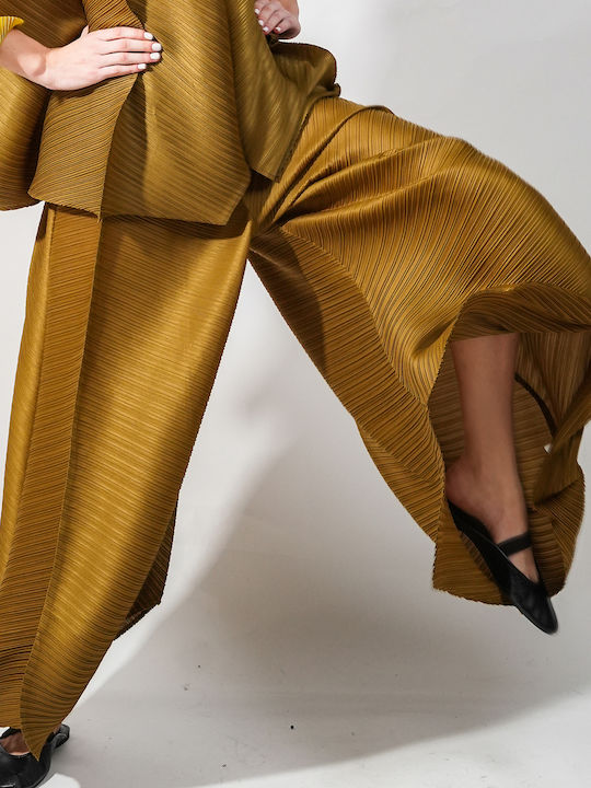 Women's High Rise Pantaloons with Rubber Band in Loose Fit Gold