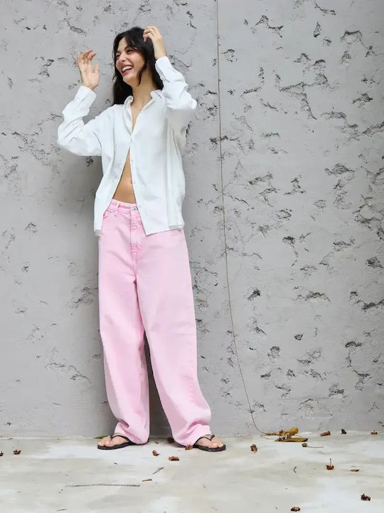 Women's Fabric Trousers in Loose Fit Cameo Pink