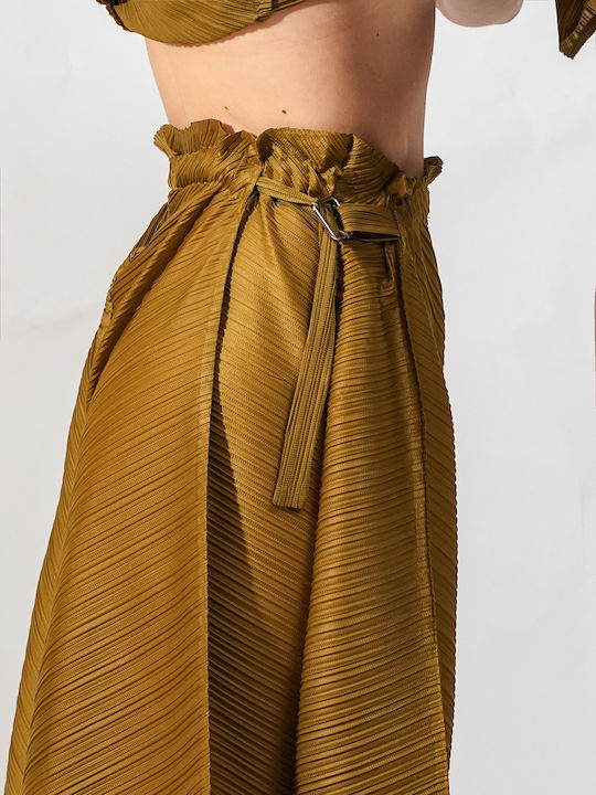Women's High Rise Pantaloons with Rubber Band in Loose Fit Gold