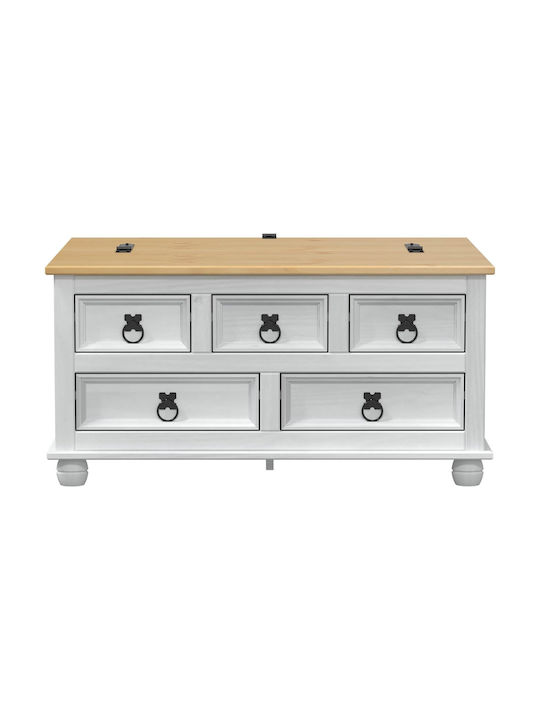 Rectangular Central Coffee Table Made of Solid Wood with Drawers White W90xD78xH45cm