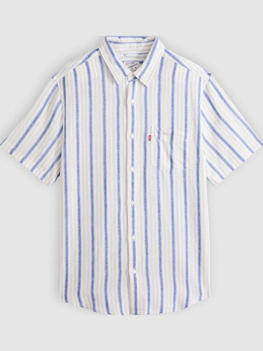 Sunset Sunset Short Sleeve Linen Striped White Shirt