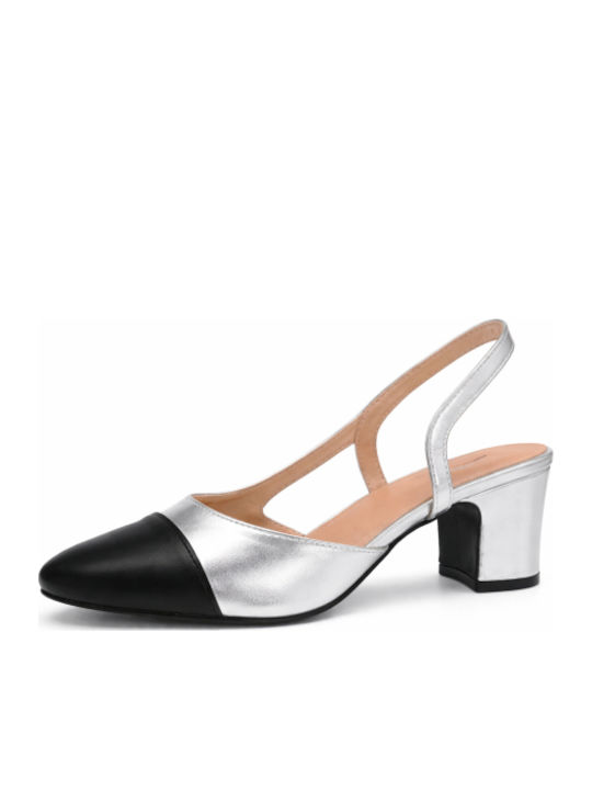 Heels with Strap & Chunky Mid Heel Silver
