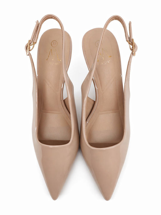Pointed Toe Heels in Patent Leather with Strap Pink