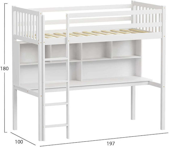 Kinderbett Hochbett Einzeln mit Schreibtisch Beige für Matratze 90x190cm