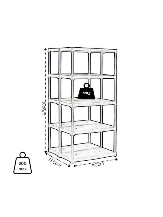 Plastic Shelving Unit with 4 Black Shelves 90x77.5x176 cm