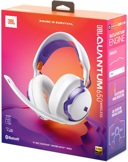 JBL Quantum 650 Căști Gaming Wireless Over Ear cu Conectivitate Bluetooth / USB Alb