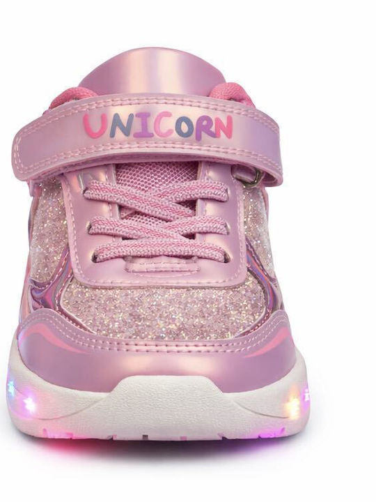 Kids Sneakers Anatomic with Hoop & Loop Closure & Lights Pink