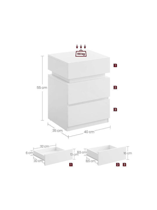 White Wooden Bedside Tables 2 Pieces 35x40cm