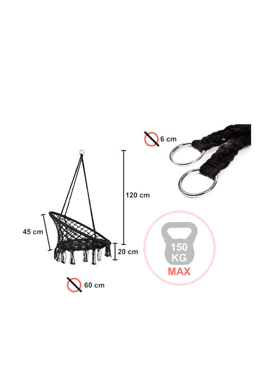 Leagăn Pentru Grădină Și Verandă Cu Suport Și Pernă Material Textil Negru Rezistent Până La 150kg L80xA80xÎ93cm
