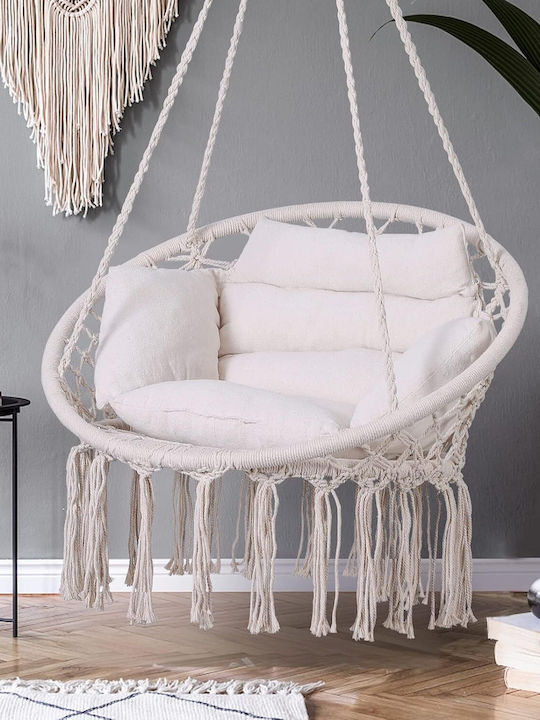 Leagăn Fotoliu cu Suport și Pernă din Material Textil Bej Rezistență până la 150kg 80x80x93cm