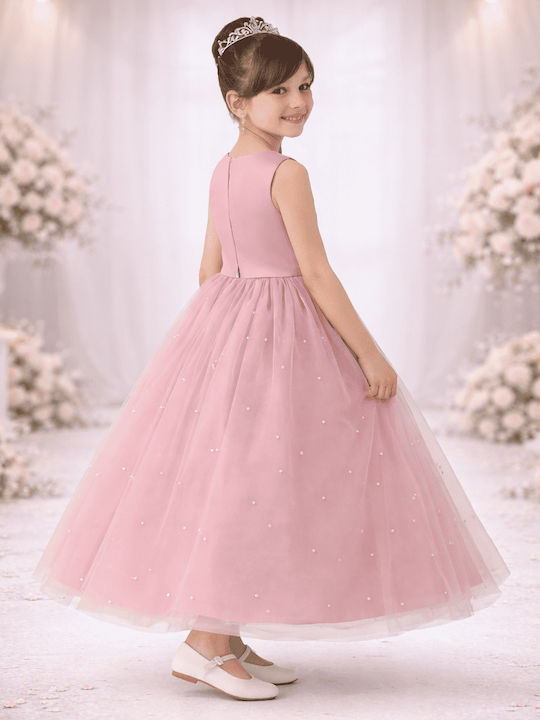 Mädchenkleid Ärmellos Tüll Rosa Sapo Mēlo