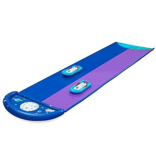 Set Dublu Tobogan de Apă Bestway Tobogan 2 Saltele Gonflabile 488-138 Cm Pvc Tematic Spațial Mov Albastru