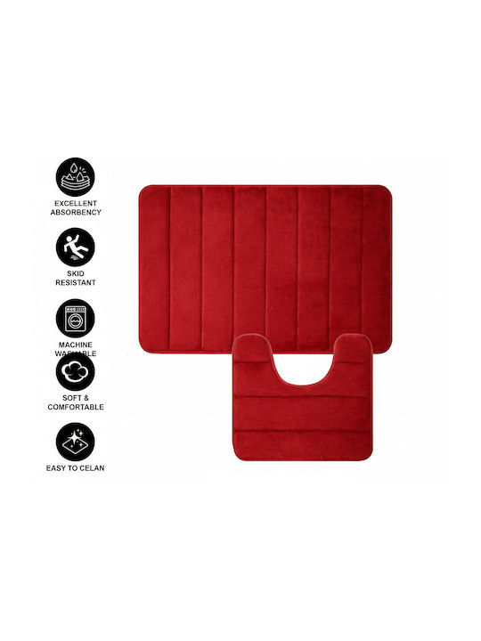 Alista Home Set Antiderapant Covoare De Baie AT1CT-IM1P-RS1S-DT25025/008 Roșii 50x80cm 2 Bucăți