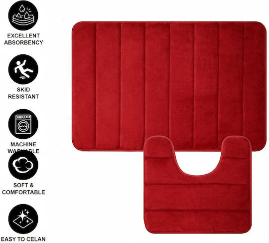 Alista Home Non-Slip Bath Mats Set AT1CT-IM1P-RS1S-DT25025/008 Red 50x80cm 2 Pieces
