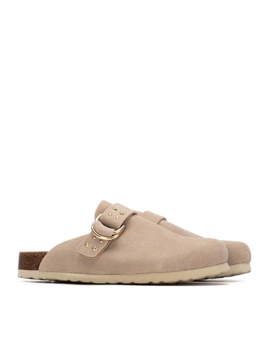 Damen Pantoletten mit Absatz in Beige Farbe