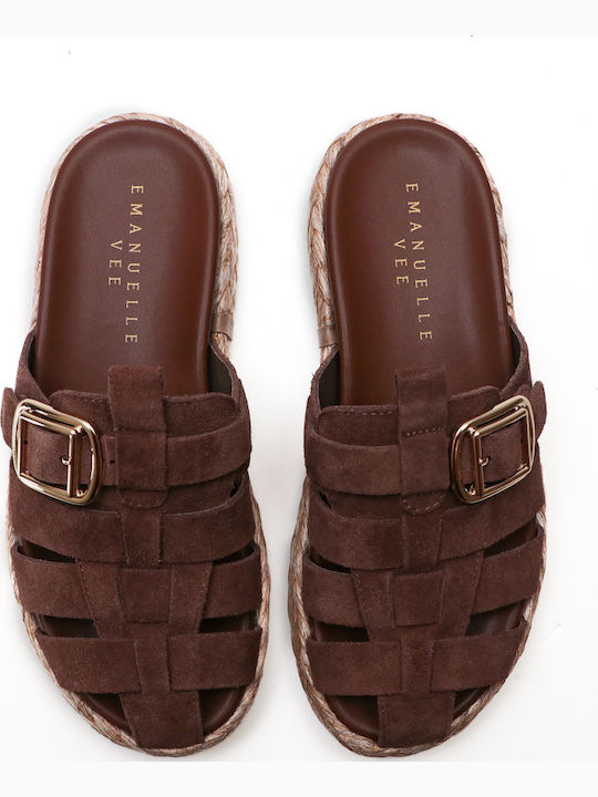 Leather Women's Flat Sandals Flatforms Brown