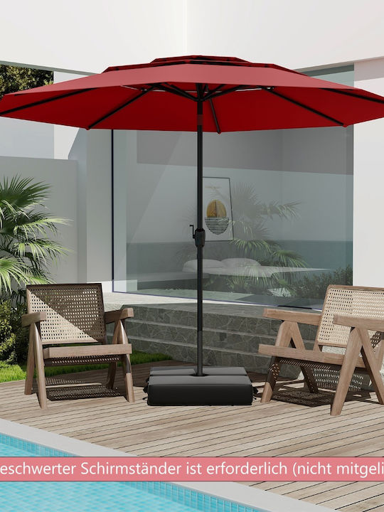 Metal Floor Parasol Red with Base 3x3m
