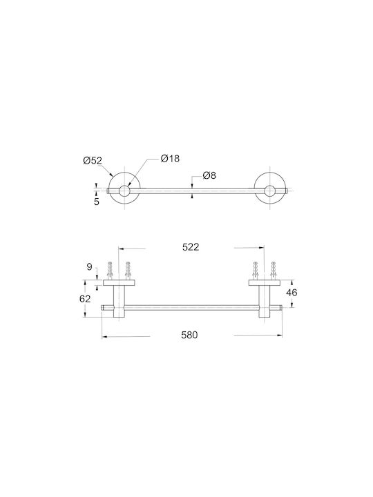 Piccadilly Single Wall-Mounted Bathroom Rail with Screws Black