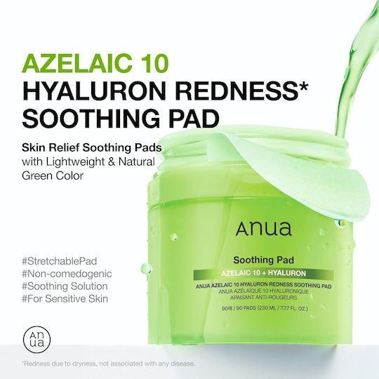Anua Azelaic 10 Hyaluron Facial Toner Pads with Centella Asiatica Ceramides and Panthenol 90 Pieces