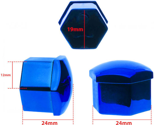 17 Mm Metallic Blue Bolt Caps 20 Pcs Remover