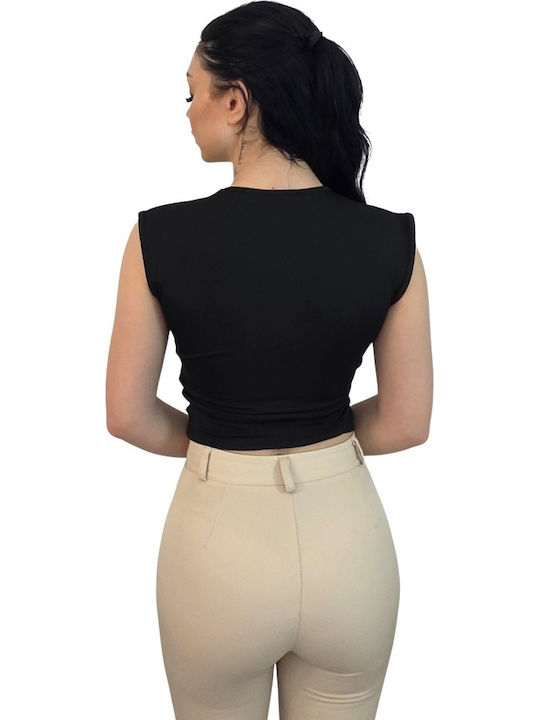 Γυναικείο Καλοκαιρινό Crop Top Αμάνικο Μαύρο