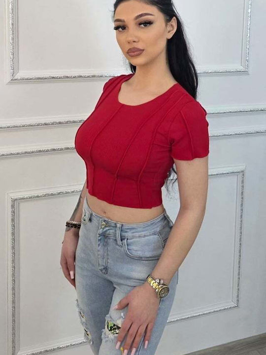 Bluza Damă Crop Top Fără Mâneci Roșie