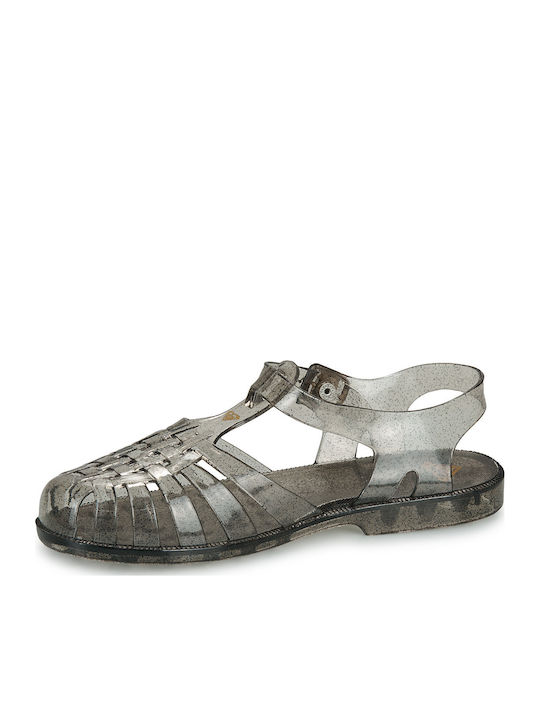 Damen Flache Sandalen Grau