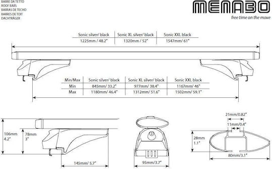 Menabo Sonic Bare Transversale Argintii XL Opel Astra J Sportourer 2010-2016