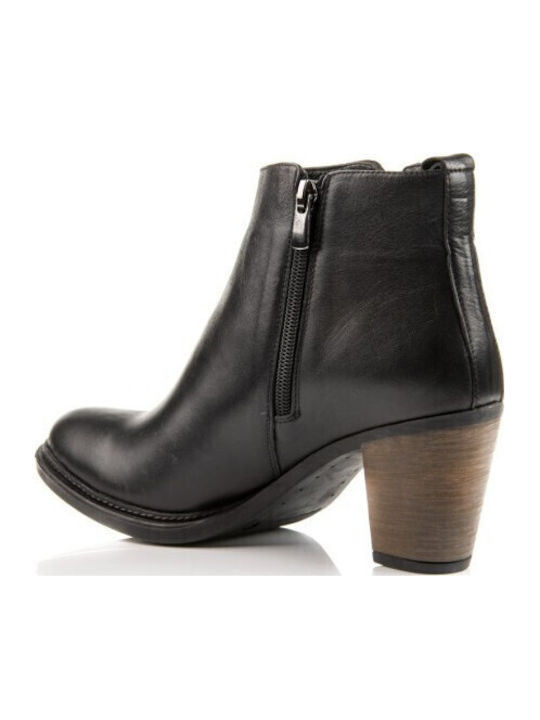 Women's Leather Medium Heel Ankle Boots Black