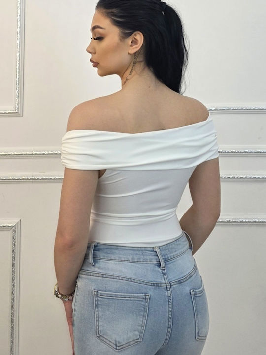 Elegant Regalis Bodysuit Shoulder Draping Fixed Knot White