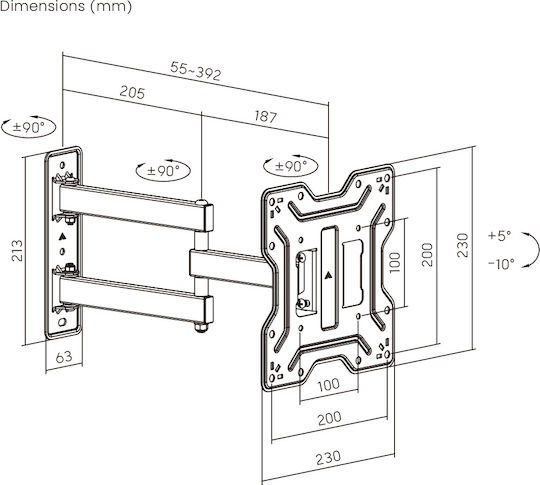 Powertech PT-1556 Βάση Τηλεόρασης Τοίχου με Βραχίονα έως 43" και 30kg Ασημί