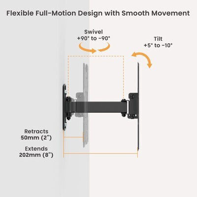 Powertech PT-1555 TV Wall Mount with Extension Arm up to 43" and 30kg Silver